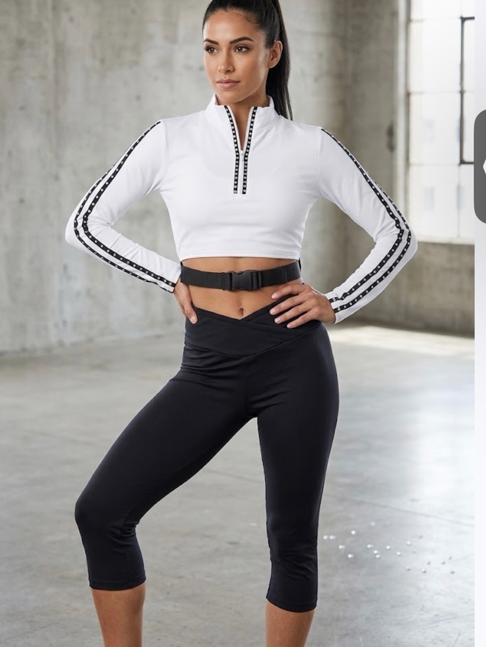 Weissman 2-Piece Dance Costume Set | White Rhinestone Crop Top & Capri Leggings